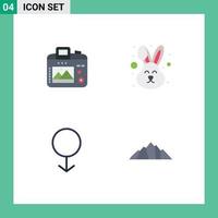 paquete de 4 iconos planos creativos de elementos de diseño vectorial editables de la colina del conejo de la afición masculina de la cámara vector