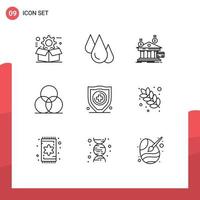 Pictogram Set of 9 Simple Outlines of wheel color science money banking Editable Vector Design Elements