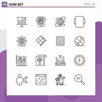 Modern Set of 16 Outlines and symbols such as decor setting circular grid server gear Editable Vector Design Elements