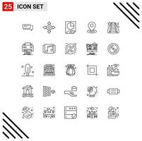 25 Universal Line Signs Symbols of mall hotel data pin location Editable Vector Design Elements