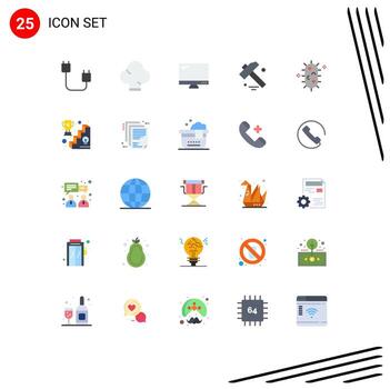 Mobile Interface Flat Color Set of 25 Pictograms of biochemistry tool computer hammer pc Editable Vector Design Elements