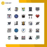 Set of 25 Vector Filled line Flat Colors on Grid for computer top automation hat clothing Editable Vector Design Elements