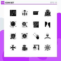 Modern Set of 16 Solid Glyphs and symbols such as cleaning bath chatting online market organization Editable Vector Design Elements