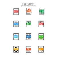 File format color icon set digital product vector