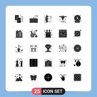 25 Universal Solid Glyph Signs Symbols of pin dollar factory direct metal laser sintering printing Editable Vector Design Elements