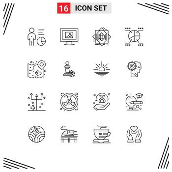 Universal Icon Symbols Group of 16 Modern Outlines of heart pie abstract graphical forming Editable Vector Design Elements