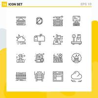 Set of 16 Commercial Outlines pack for rain wind city computing keyboard Editable Vector Design Elements