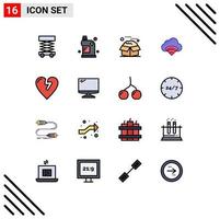 Pack of 16 Modern Flat Color Filled Lines Signs and Symbols for Web Print Media such as signal connection household cloud packages Editable Creative Vector Design Elements