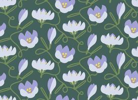 Seamless pattern with crocus heads. Beautiful nature texture in flat style. vector