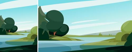 Summer landscape with river. Natural scenery in different formats. vector