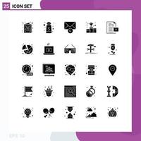 Solid Glyph Pack of 25 Universal Symbols of document data message number first position Editable Vector Design Elements