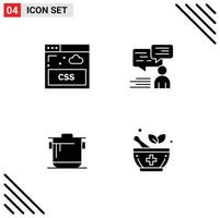 conjunto moderno de pictogramas de glifos sólidos de usuario de chat de cocina de internet cocinar elementos de diseño vectorial editables vector