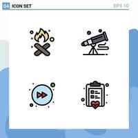Modern Set of 4 Filledline Flat Colors Pictograph of burn space pollution spyglass forward Editable Vector Design Elements