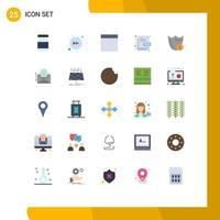 User Interface Pack of 25 Basic Flat Colors of dollar secure design safety shield Editable Vector Design Elements