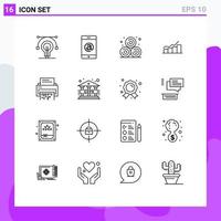 16 Creative Icons Modern Signs and Symbols of data progress straw increase flowchart Editable Vector Design Elements