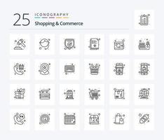 Shopping And Commerce 25 Line icon pack including money. wish list. protection. list. checklist vector