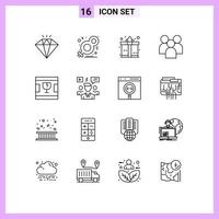16 User Interface Outline Pack of modern Signs and Symbols of delivery team box organization group Editable Vector Design Elements