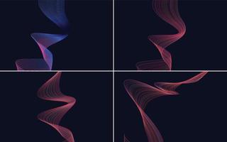 Set of 4 geometric wave pattern background Abstract waving line vector