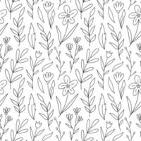 Botanical seamless pattern with flowers, leaves and branches. Vector hand-drawn illustration in doodle style. Perfect for decorations, wallpaper, wrapping paper, fabric. Floral background.