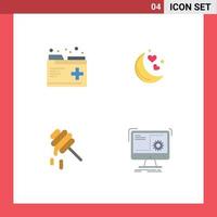 4 Thematic Vector Flat Icons and Editable Symbols of care healthy records love command Editable Vector Design Elements