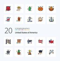 paquete de iconos de color lleno de línea de 20 estados unidos como mapa de seguridad de estados unidos frankfurter vector