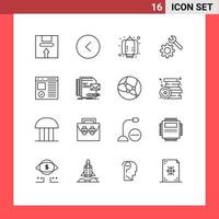 Modern Set of 16 Outlines Pictograph of develop browser china gear setting Editable Vector Design Elements