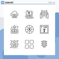Set of 9 Modern UI Icons Symbols Signs for coin finance computer economy transfer Editable Vector Design Elements