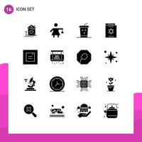 Universal Icon Symbols Group of 16 Modern Solid Glyphs of popup magician cola magic book harry potter Editable Vector Design Elements