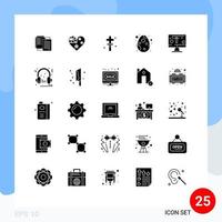 Group of 25 Solid Glyphs Signs and Symbols for computer egg nation easter easter Editable Vector Design Elements