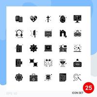 grupo de 25 signos y símbolos de glifos sólidos para elementos de diseño de vectores editables de pascua de nación de huevo de computadora