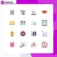 Mobile Interface Flat Color Set of 16 Pictograms of construction watermelon credit fruit medical Editable Pack of Creative Vector Design Elements