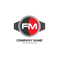 fm carta logo diseño icono fitness y música vector símbolo.