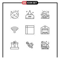 Group of 9 Modern Outlines Set for home ware handkerchief scientist appliances wifi Editable Vector Design Elements