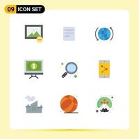 Modern Set of 9 Flat Colors Pictograph of research knowledge internet pay finance Editable Vector Design Elements