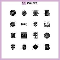 Pack of 16 Modern Solid Glyphs Signs and Symbols for Web Print Media such as multimedia disk star store shop front Editable Vector Design Elements