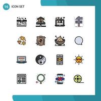 Mobile Interface Flat Color Filled Line Set of 16 Pictograms of game develop water craft graphic Editable Creative Vector Design Elements