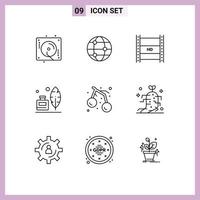 9 Universal Outlines Set for Web and Mobile Applications food ink bottle hd film feather definition video Editable Vector Design Elements