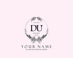 Initial DU beauty monogram and elegant logo design, handwriting logo of initial signature, wedding, fashion, floral and botanical with creative template. vector