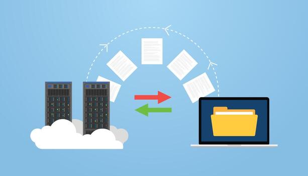 data migration on server and computer with some transfer file concept with modern flat style vector