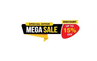 15 Percent MEGA SALE offer, clearance, promotion banner layout with sticker style. vector