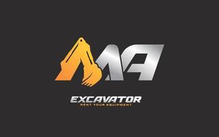 MA logo excavator for construction company. Heavy equipment template vector illustration for your brand.