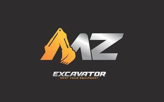 MZ logo excavator for construction company. Heavy equipment template vector illustration for your brand.