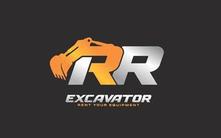 RR logo excavator for construction company. Heavy equipment template vector illustration for your brand.