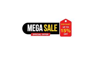 15 Percent MEGA SALE offer, clearance, promotion banner layout with sticker style. vector