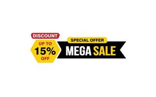 15 Percent MEGA SALE offer, clearance, promotion banner layout with sticker style. vector