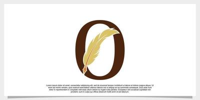 letter o feather logo design with feather pen icon concept vector