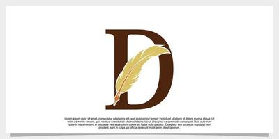 letter d feather logo design with feather pen icon concept vector