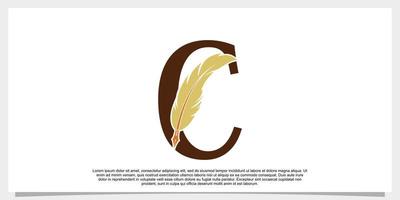 letter c feather logo design with feather pen icon concept vector