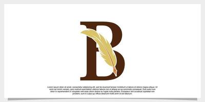 letter b feather logo design with feather pen icon concept vector