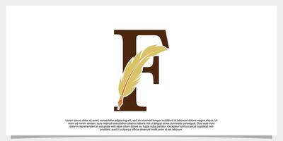 letter f feather logo design with feather pen icon concept vector